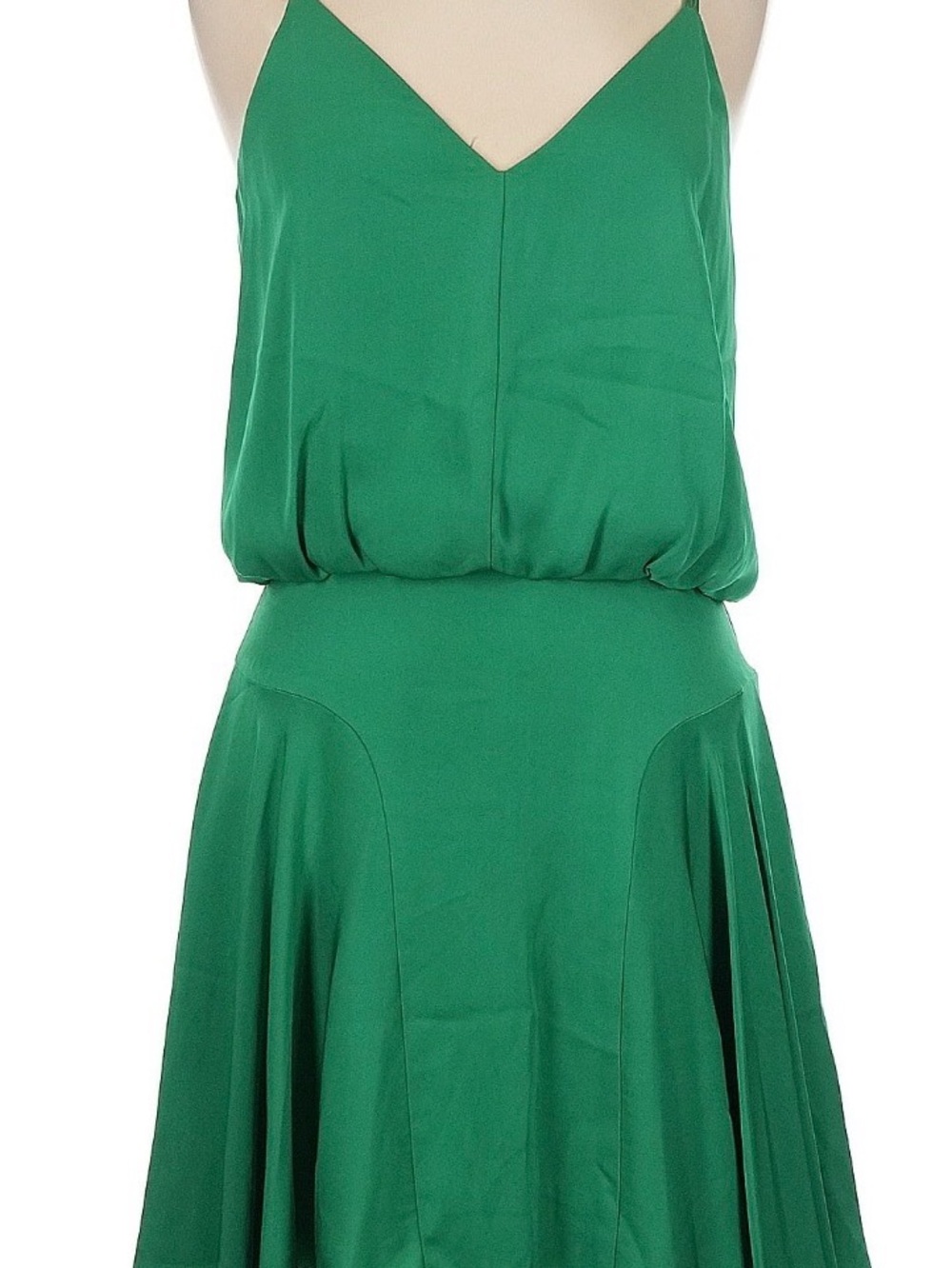 Milly Emerald Green V-Neck Blouson Midi Dress